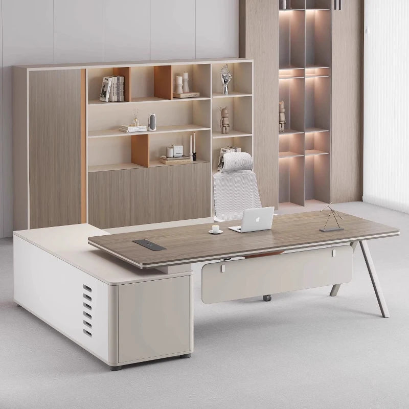 Wooden Executive Desk With Drawers — Ivory | KIMLUD