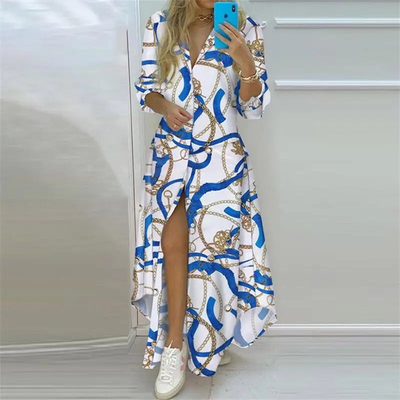 Maxi Dress – Boho Printed – Polyester – Loose | KIMLUD