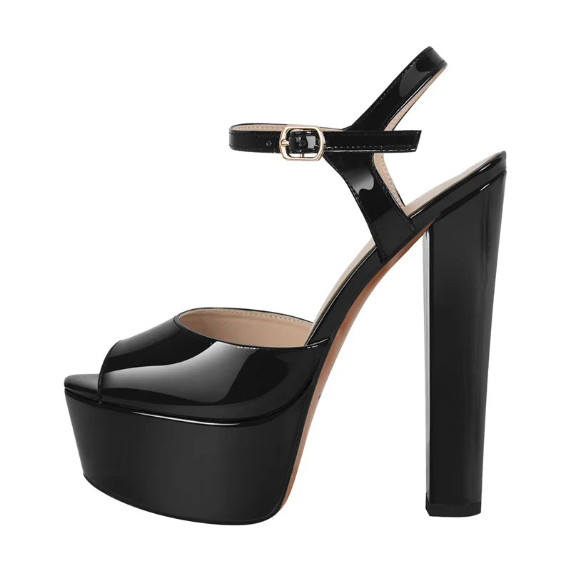 Onlymaker Women Sandals Ankle Strap Peep Toe Platform Black  Chuncky High Heels Squre Toe Party Dress Casual Sandals