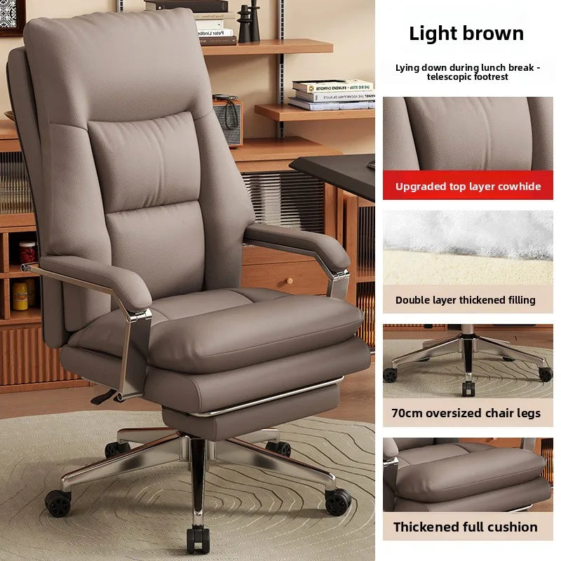 KIMLUD, Leather Boss Chair Office Chair Recumbent Back Study Chair Ergonomic Home Computer Chair, KIMLUD Womens Clothes