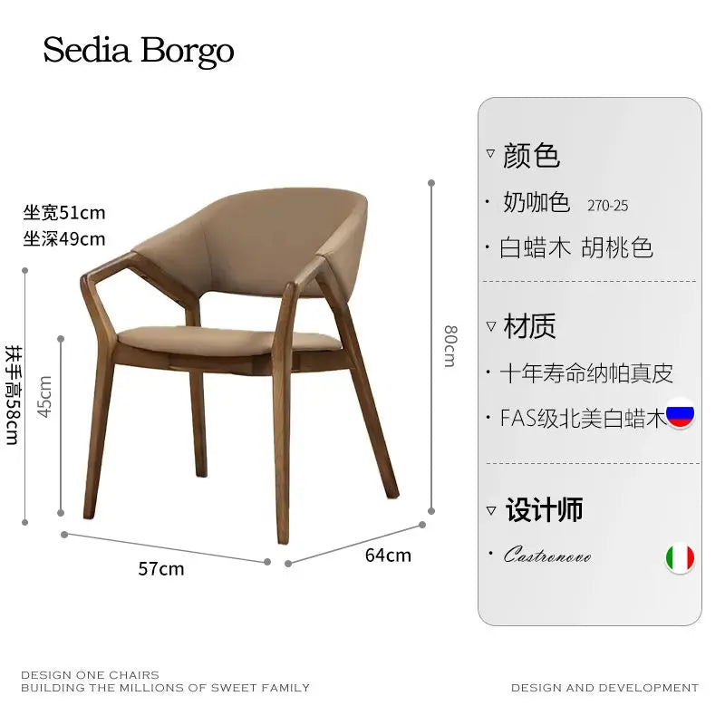 Nordic Chair Ivory Leather On Walnut Wood — Ivory | KIMLUD
