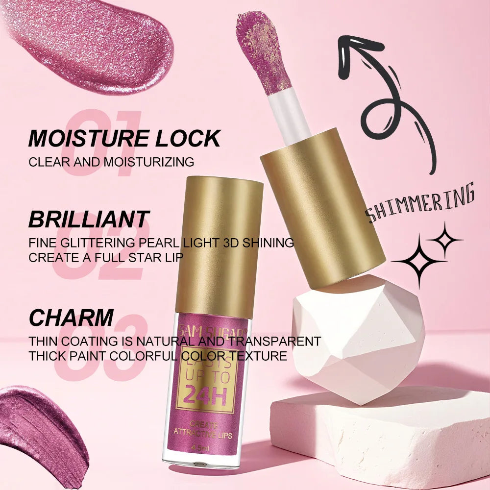 Liquid Lipstick Long Lasting 24H, Metallic Shimmer High Pigment Lip Gloss, Transfer & Smudge Resistant Lip Color