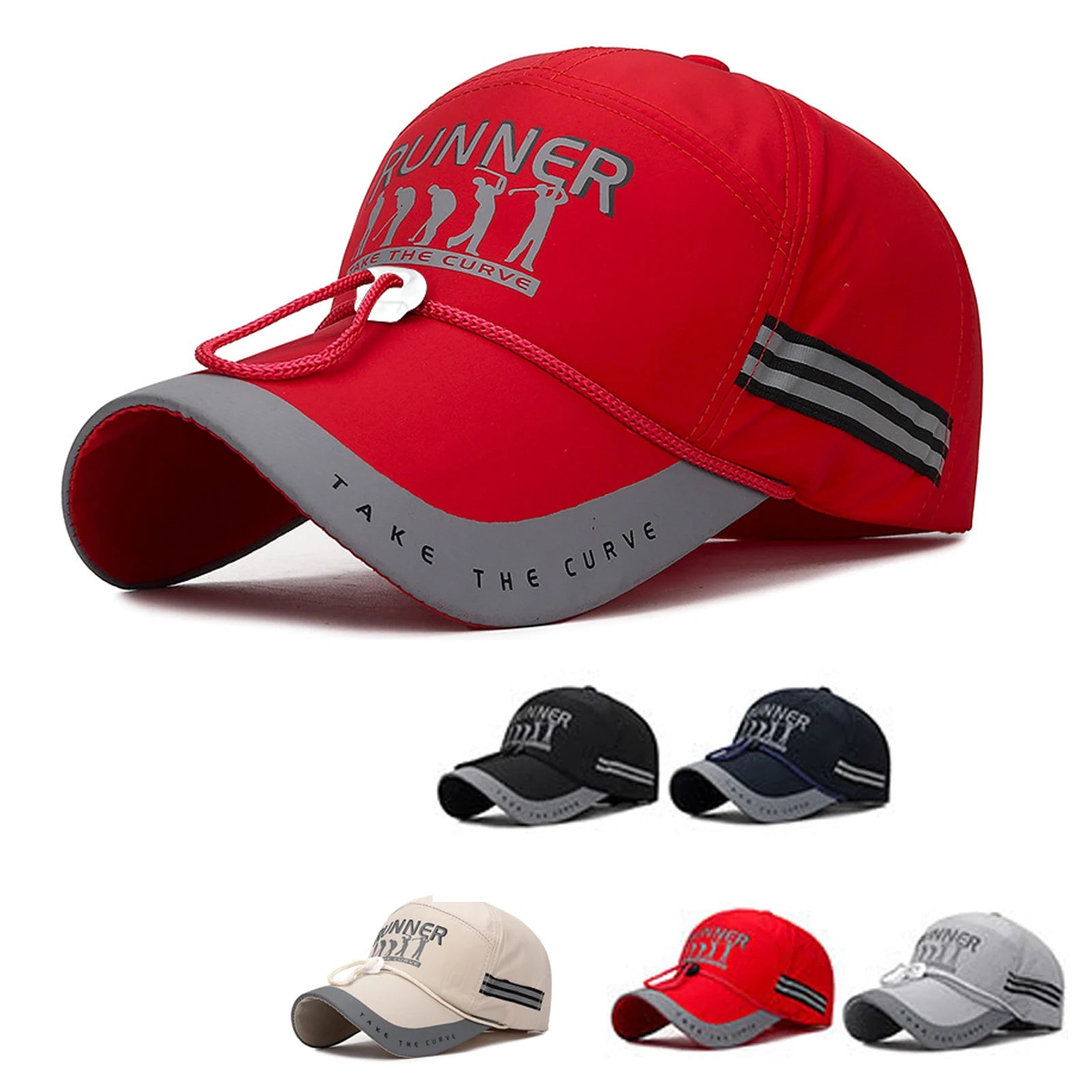 Breathable Adjustable Baseball Cap Extended Brim — Red | KIMLUD