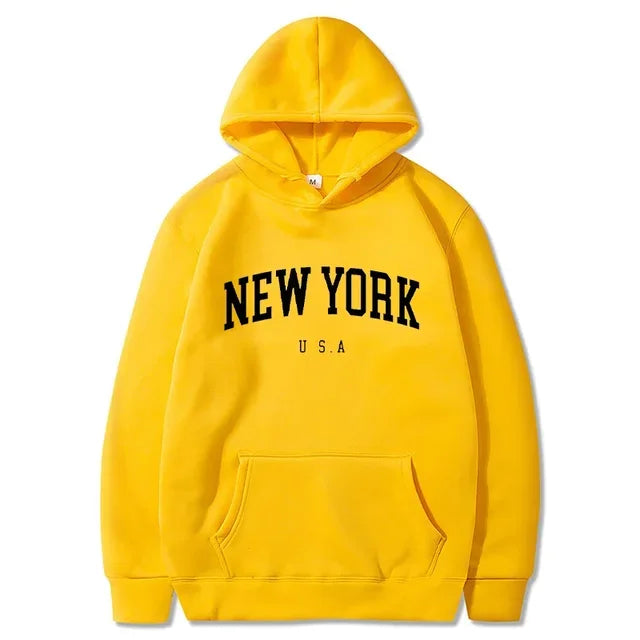 Hoodies – City Letter Graphic – Polyester – Loose Casual | KIMLUD