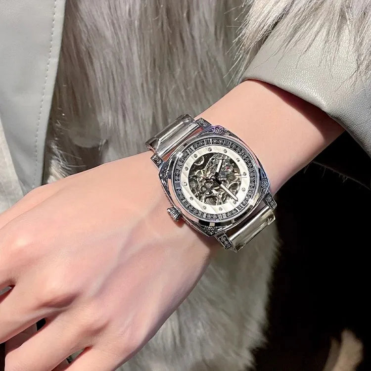 Stainless Steel Diamond Studded Wristwatch — Silver | KIMLUD