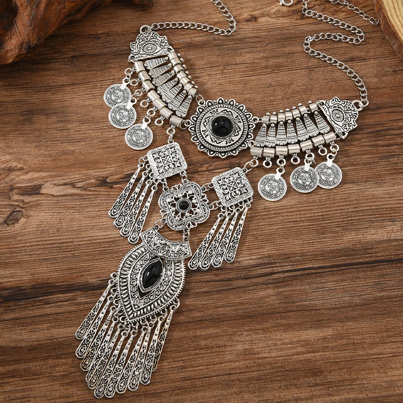 Necklace – Exaggerated Coin Wing Tassel Pendant – Zinc Alloy | KIMLUD