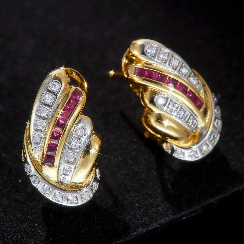 Retro Luxury Elegant Inlaid White Rose Red Zircon Earrings for Women Fashion Personality Girls Party Accessories Holiday Jewelry