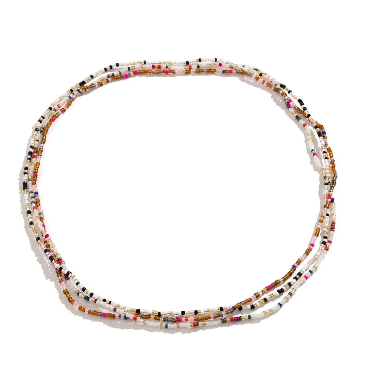 Acrylic Seed Bead Belly Chain With Bohemia Beads Three Piece Layered Design — White | KIMLUD