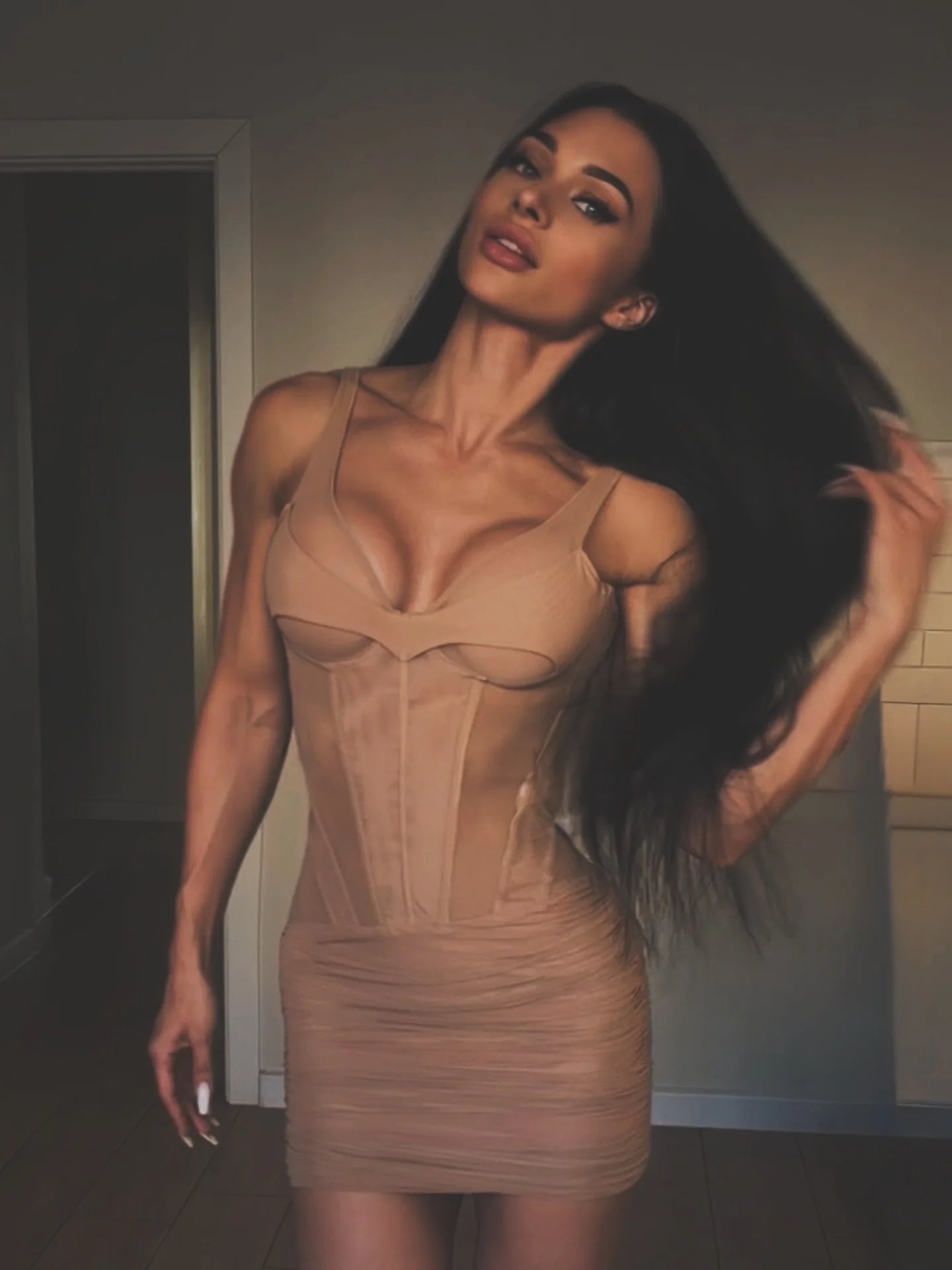 Mini Dress – V-Neck Sleeveless – Fishbone Silhouette – Solid | KIMLUD