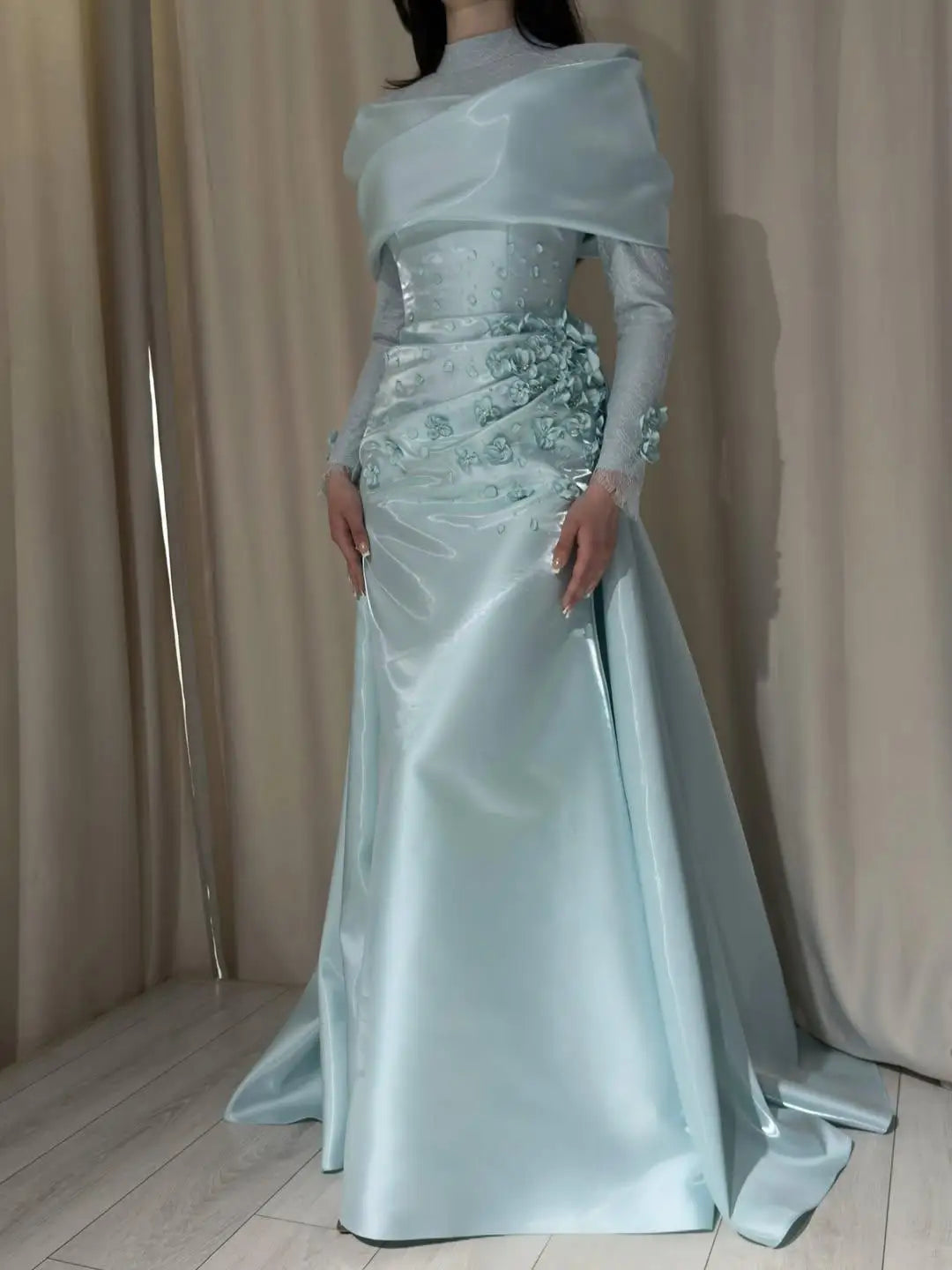 Mermaid Evening Dress – Floral Bead Decoration – Satin Lace – Not Specified | KIMLUD