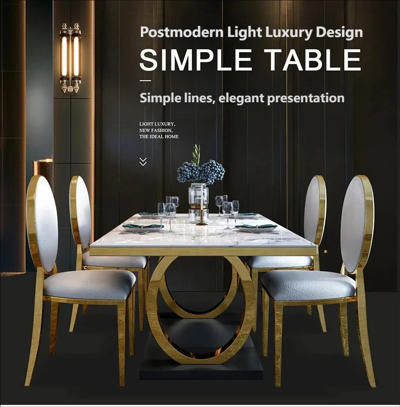 Marble Top Gold Frame Solid Dining Room Set — White | KIMLUD