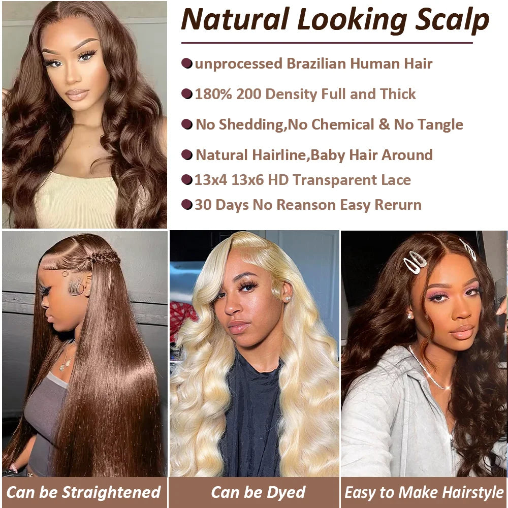 Lace Front Wig – 13x6 HD Lace – Body Wave – Chocolate Brown | KIMLUD