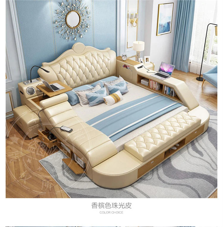 Solid Wood Headboard Storage Bed With Drawers — Ivory White | KIMLUD