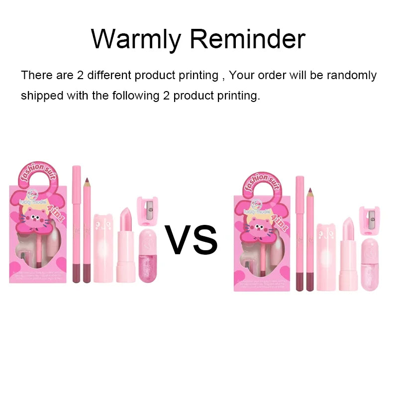 4 pcs Set Of Rich Lip Color Lipliner Lipstick Set Mirror Water Natural Long-Acting Lip Color Pearl Lip Glaze Christmas Gift