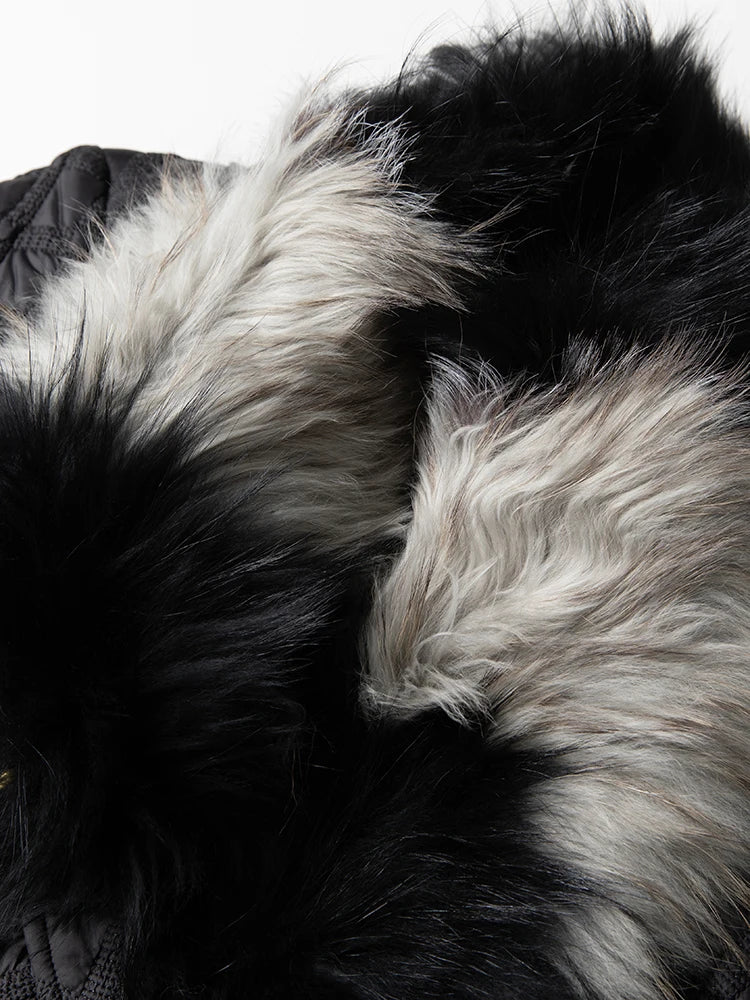 Color Blocking Fur Collar Coat – Polyester Cotton | KIMLUD