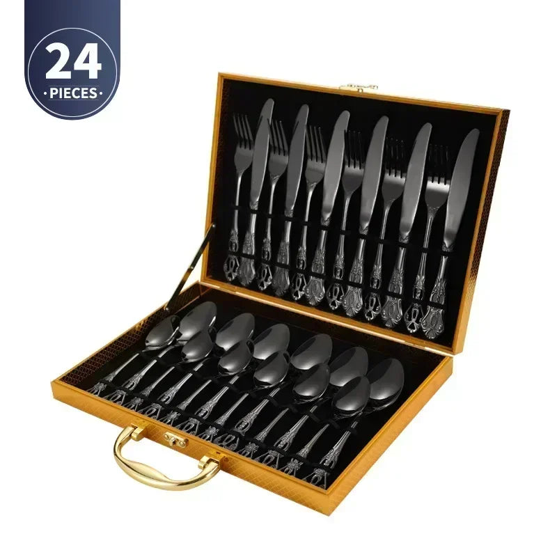 Gold-Plated Stainless Steel Cutlery Set Royal European Spoon Fork Collection — Golden | KIMLUD
