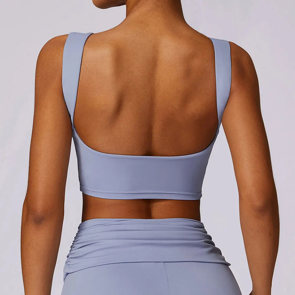 Nylon-Spandex Sports Bra Backless Push Up — Slate Blue | KIMLUD