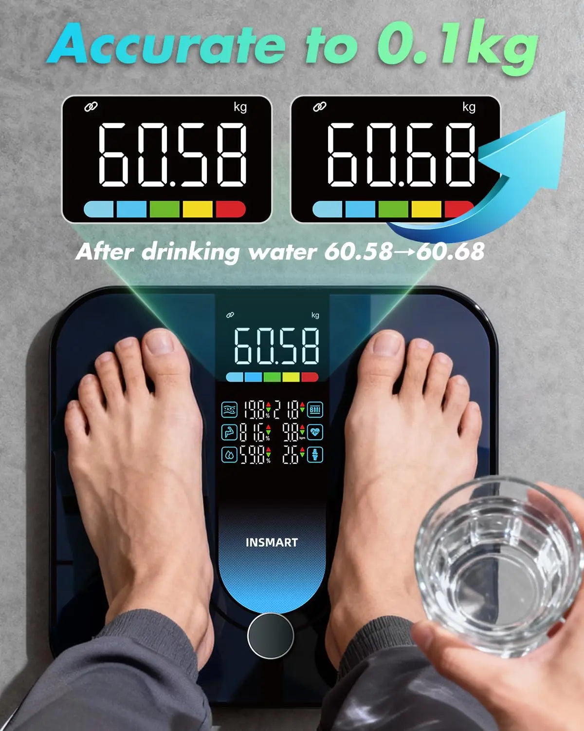 Tempered Glass Body Weight Scale With Bluetooth Sync — Black | KIMLUD