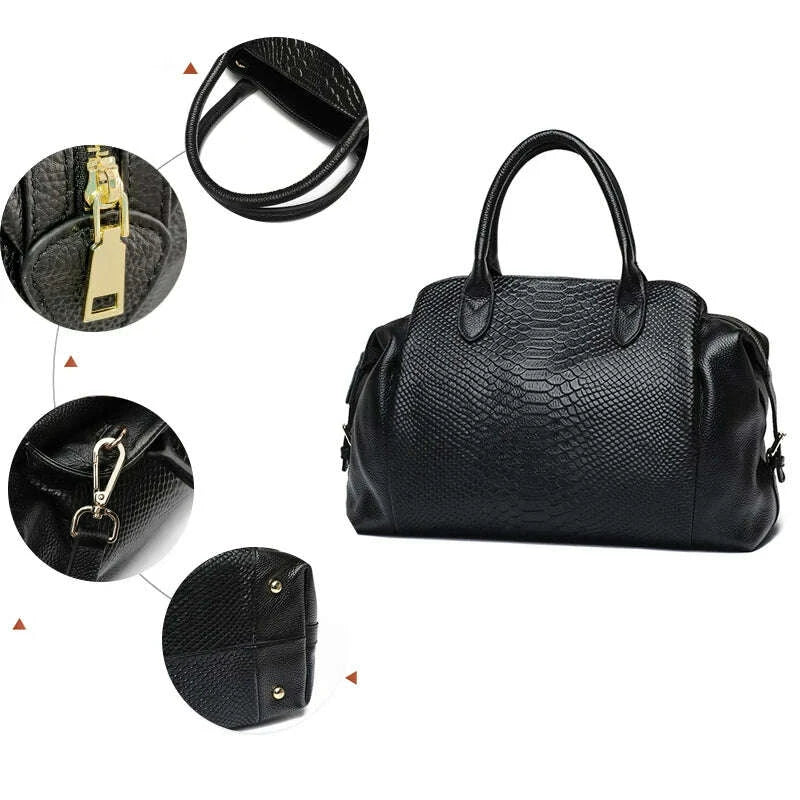 KIMLUD, Aidrani Light Luxury Genuine Leather Women's Bag with Crocodile Pattern Large Capacity Women's Handbag Black Commuter Multi func, KIMLUD Womens Clothes