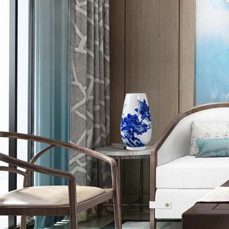 Jingdezhen-Chinese Blue and White Porcelain Flower Vase, Wealthy Bamboo, Living Room Desktop, Bloom Decoration, Hot, New