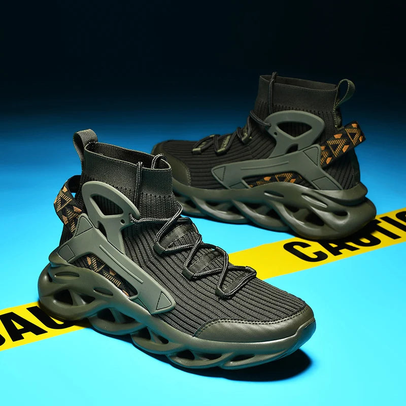 High-Top Elastic Knitted Sports Shoes – Reflective 3D Detail – Knitted Upper | KIMLUD