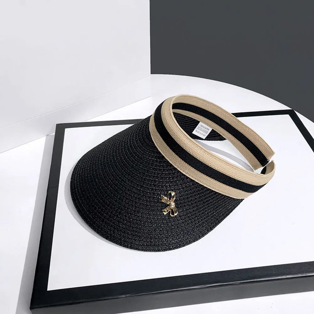 Sun Caps Straw Braid Big Brim Sunscreen Visor Hat Baseball Cap Summer Breathable Bow Tie Decor Outdoor