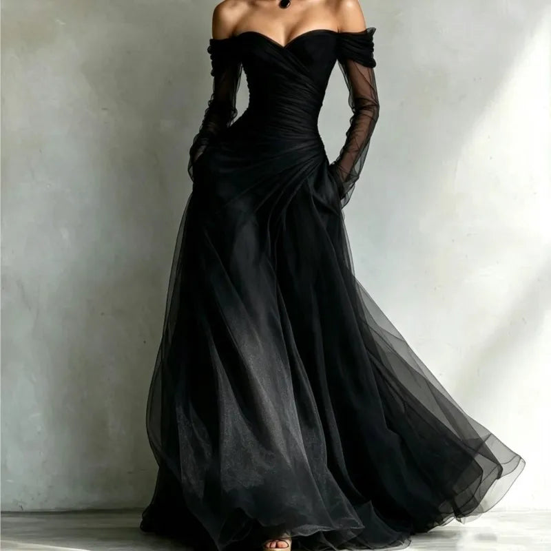 Evening Dress – Strapless Net Dress – Polyester | KIMLUD
