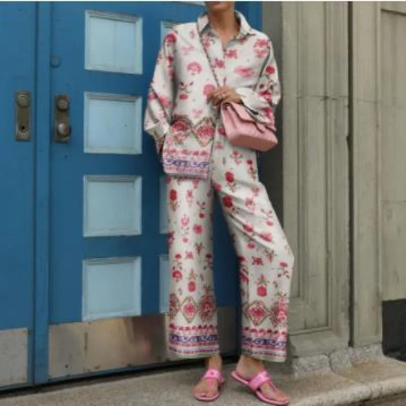 Two Piece Set – Autumn Vintage Printed – Synthetic Fiber – | KIMLUD