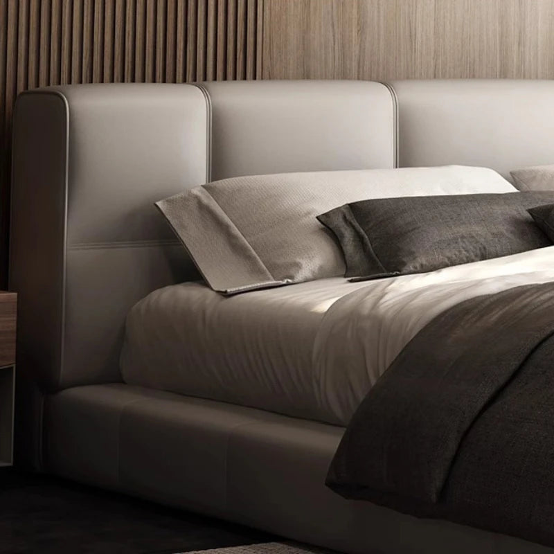 Leather Bed Romantic Italian Minimalist Upholstered Frame With Storage — Black | KIMLUD