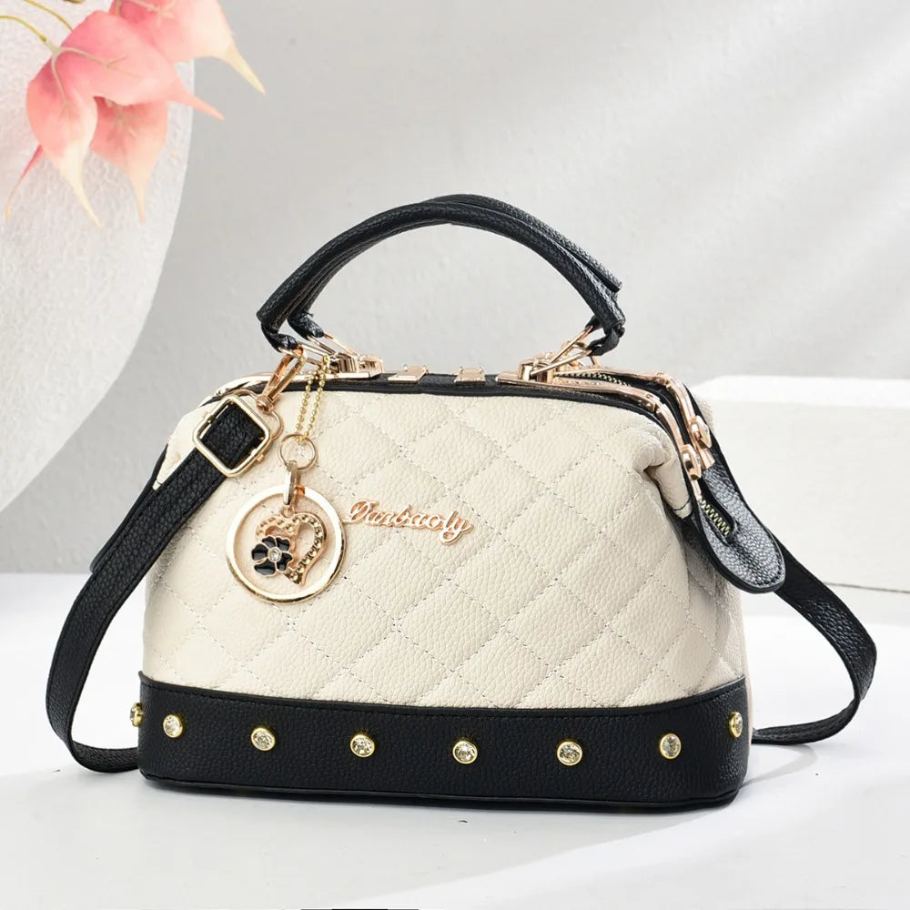 PU Leather Square Bag Rivet Crossbody — Black | KIMLUD