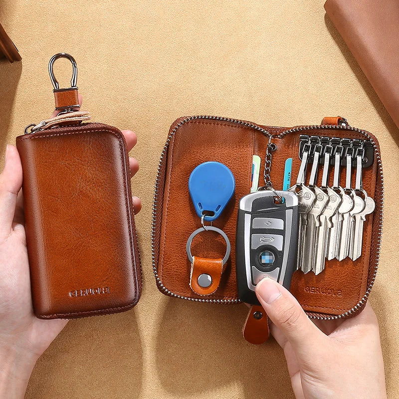 Key Wallet – 2 Card Slots and ID Clip – Genuine Leather | KIMLUD