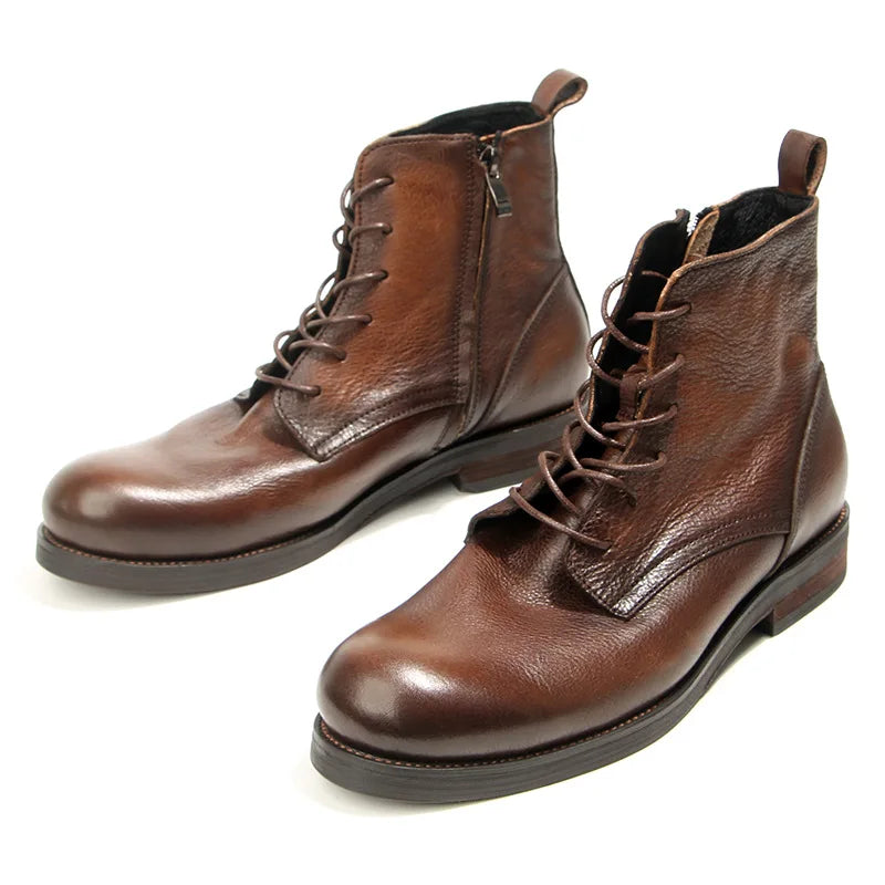 Cowhide Men's Boots Genuine Leather Shoes Men Side Zipper Men Ankle Boots Handmade Retro Leather Boots Luxury Men's Formal Shoes