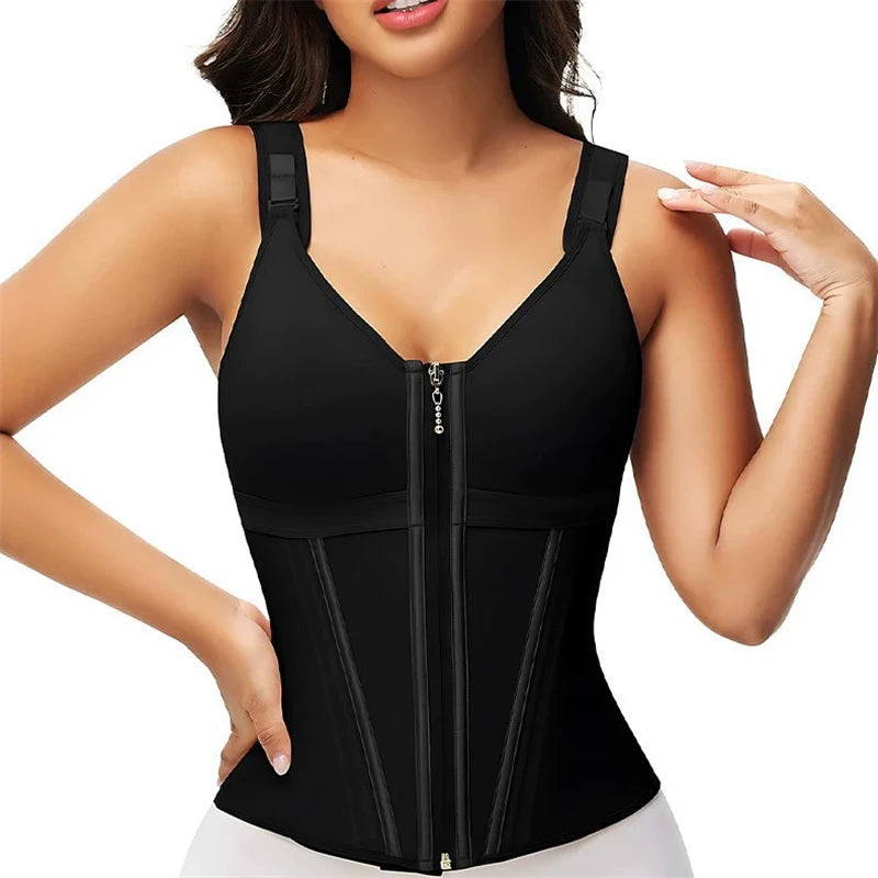 Colombian Shapewear Waist Trainer 17 Steel Bones, 3-Row Hooks — Black | KIMLUD