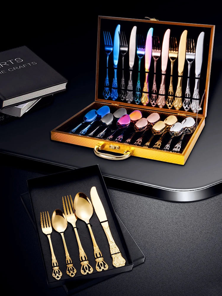 Gold-Plated Stainless Steel Cutlery Set Royal European Spoon Fork Collection — Golden | KIMLUD