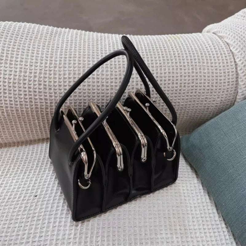 Microfiber Leather Crossbody Bag With Multilayered Shell — Black | KIMLUD