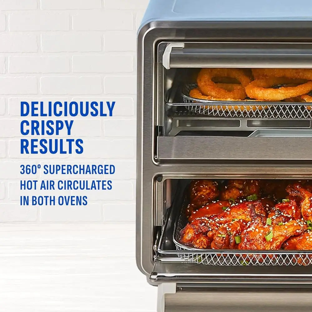 Dual Door Air Fryer Oven with 10 Cooking Functions, Ideal for Family Meals, Stainless Steel