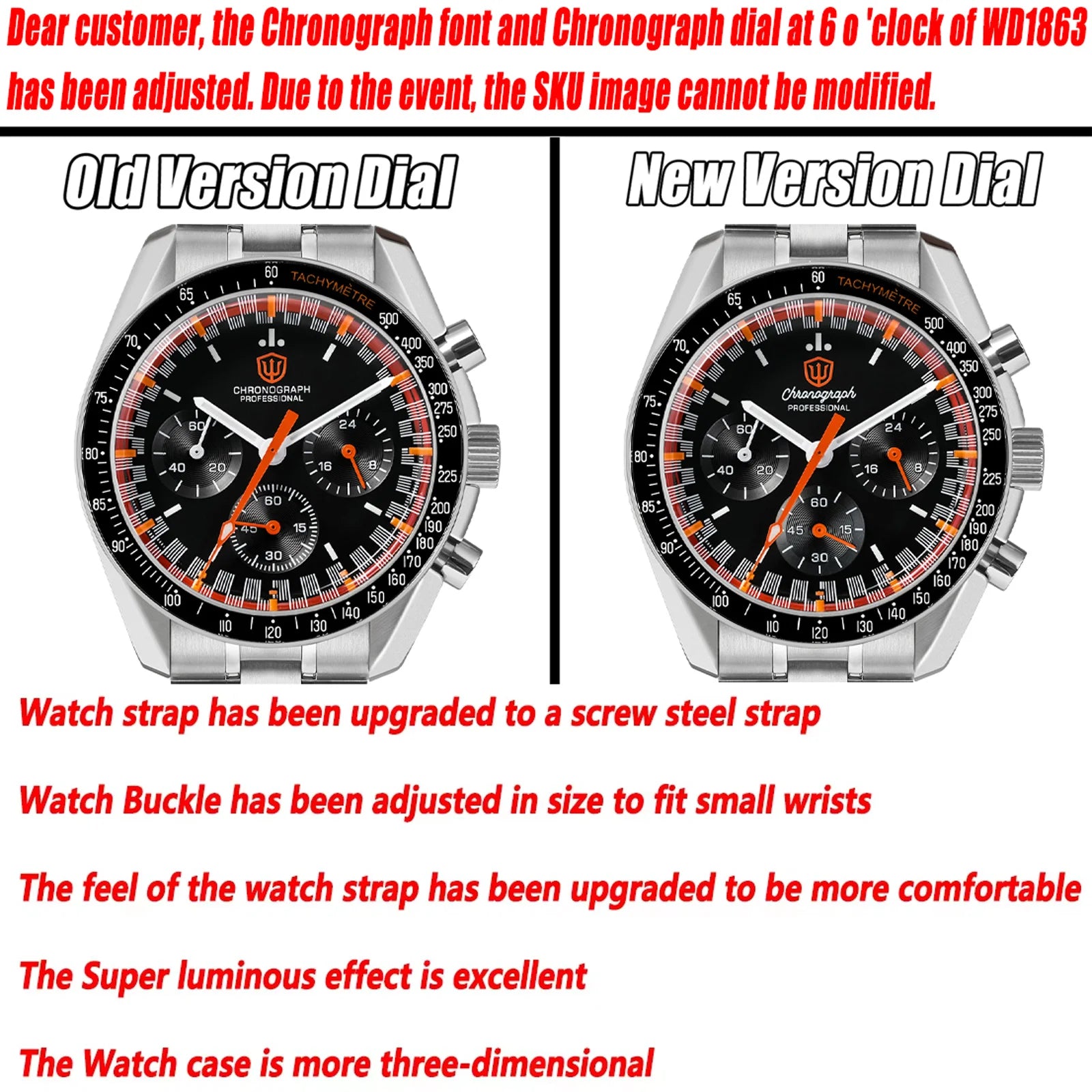 Watchdives WD1863 Quartz Watch VK63 Chronograph Movement Bubble Sapphire Crystal 10Bar Waterproof Luminous 39mm Vintage Watches