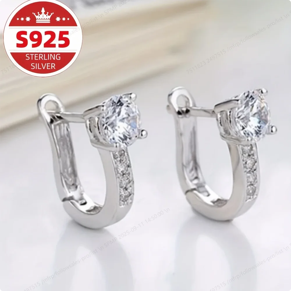 Sterling Silver Clip Earrings Exquisite Zirconia — Clear | KIMLUD