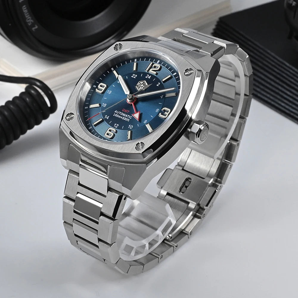 San Martin Men Watch Original Design Square GMT 39.5mm Luxury Automatic Mechanical Watches Sapphire Waterproof Wristwatch SN0026