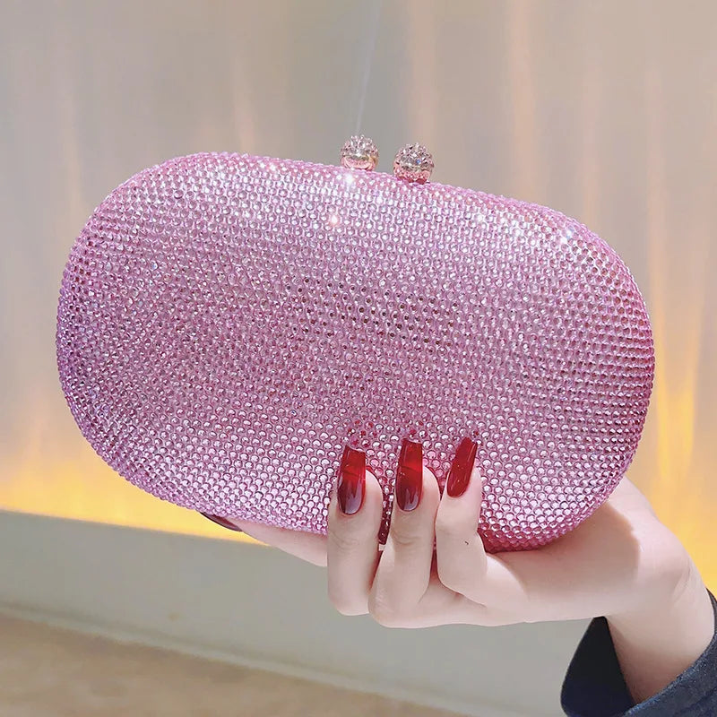 Nylon Crystal Rhinestone Clutch With Detachable Chain Shoulder Strap — Cobalt | KIMLUD