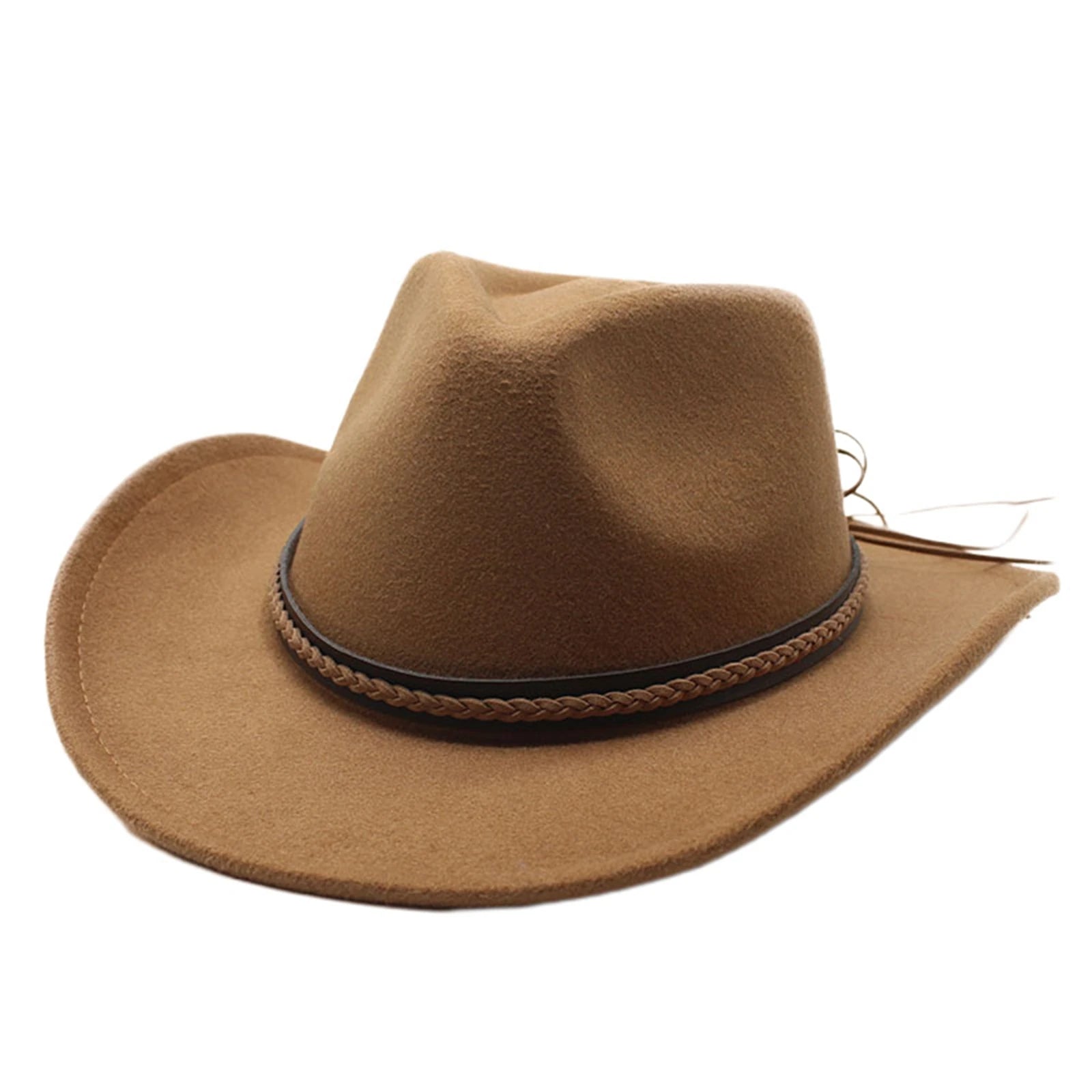 Felt Cowboy Hat Wide Brim With Decorative Band — Black | KIMLUD