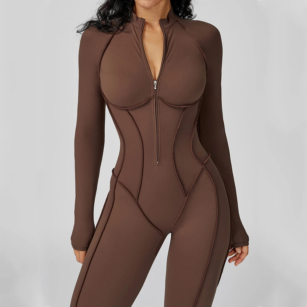 Yoga Bodysuit – Long Sleeve Zip Front – Nylon Polyester | KIMLUD