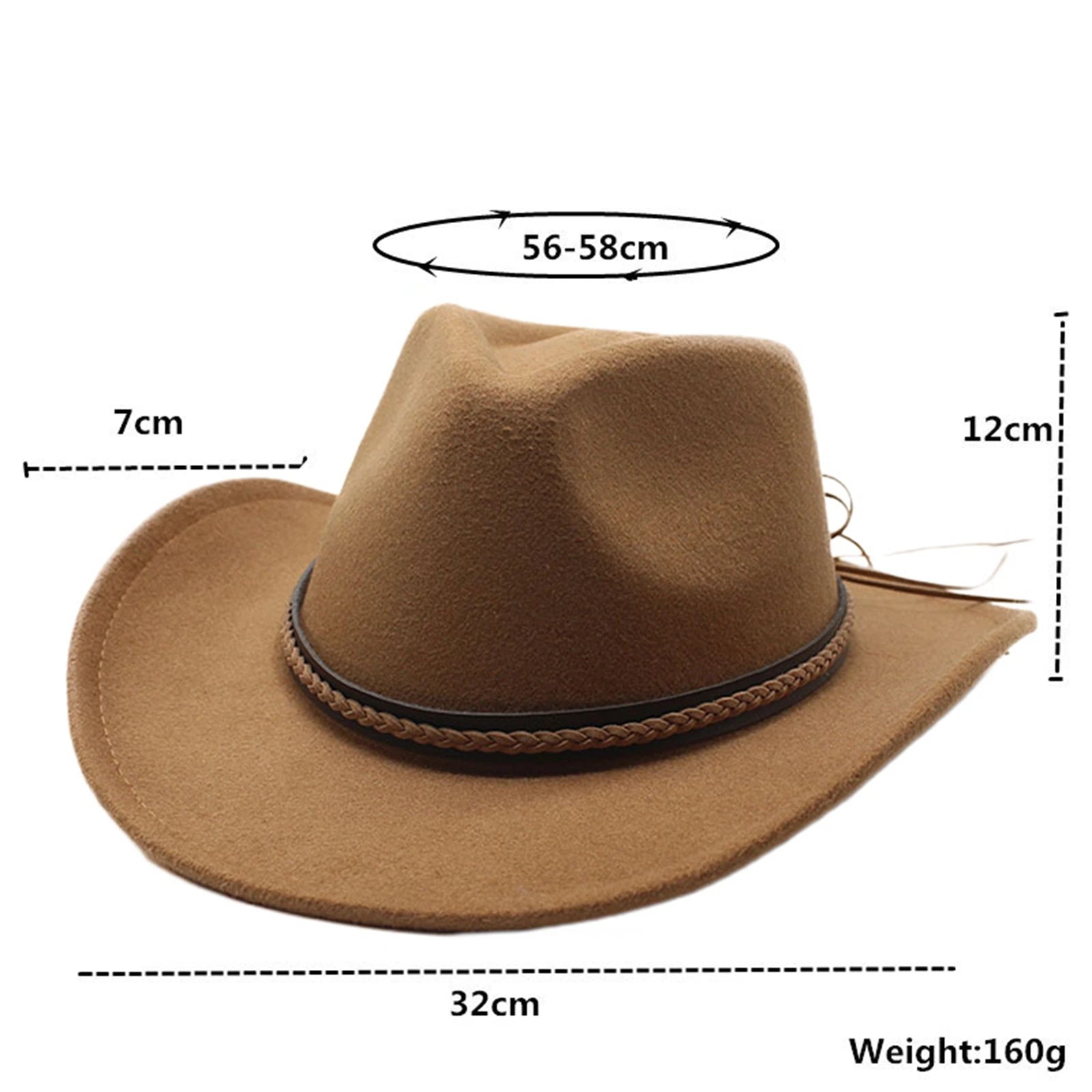 Felt Cowboy Hat Wide Brim With Decorative Band — Black | KIMLUD