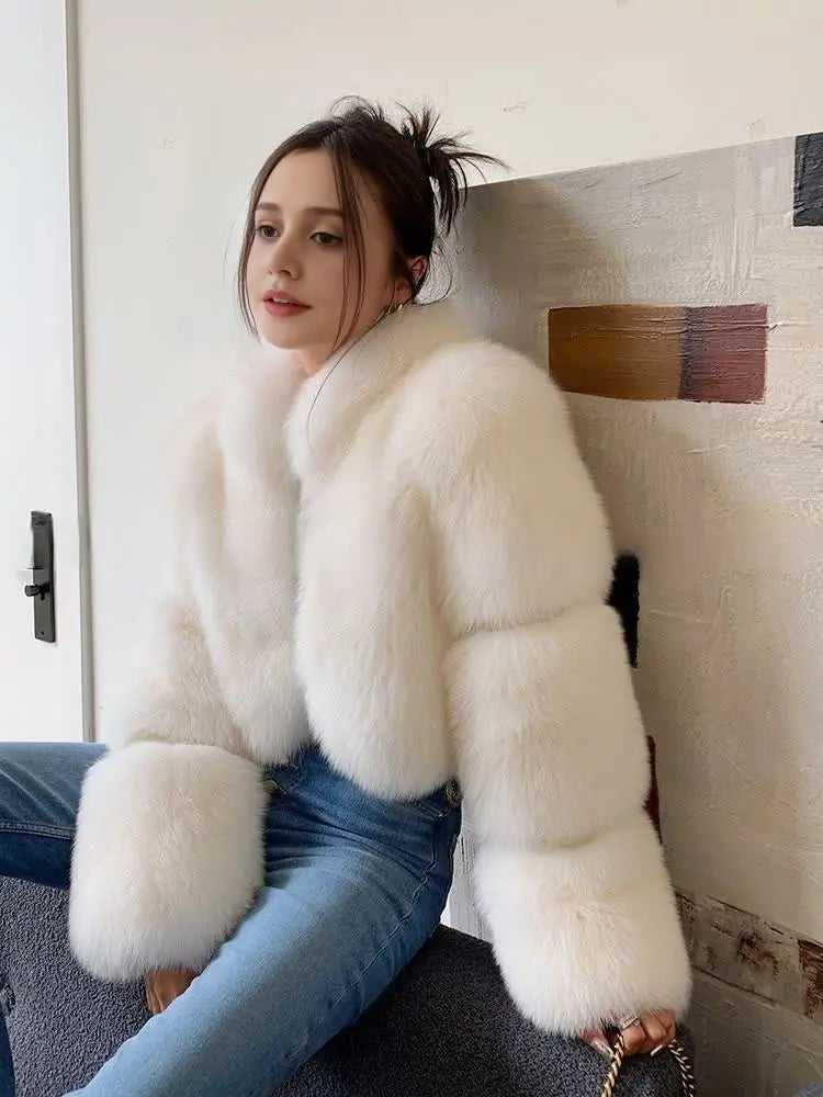 QUEENTINA Whole Skin Fox Fur Coat For Women With Collar Catwalk Wild Young Short Style Promotion Especially Natural Female