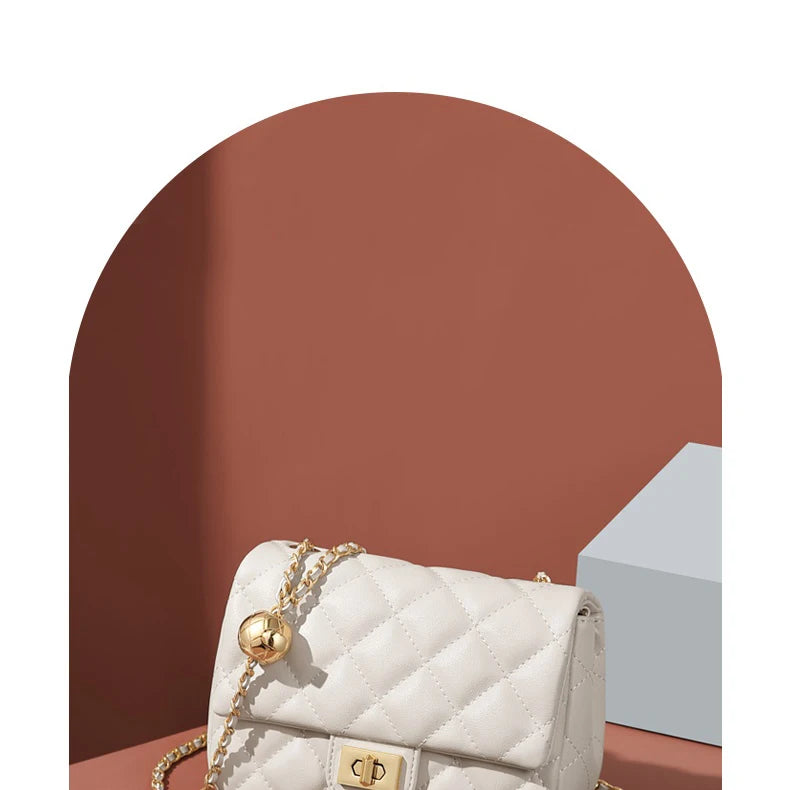 Leather Chain Crossbody Bag With Structured Small Square Silhouette And Polished Hardware — Black | KIMLUD