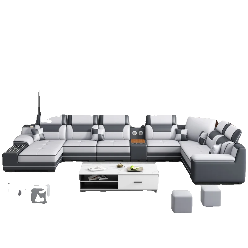 Fabric Sofa Modern Minimalist U-Shape — Gray | KIMLUD