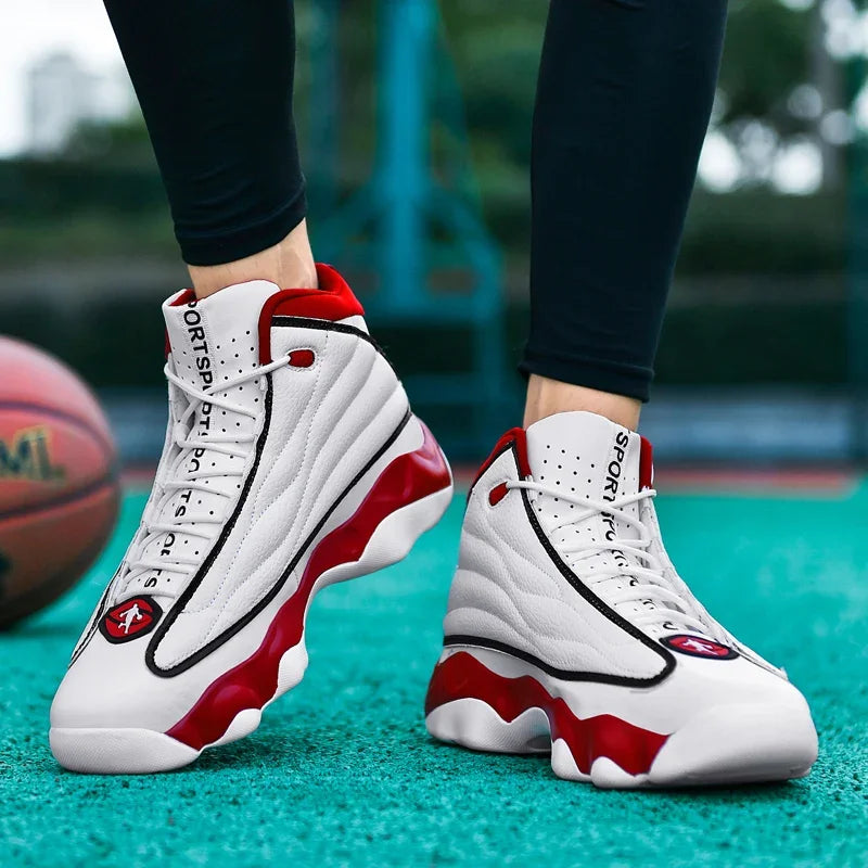 Luxury Leather Basketball Shoes Anti Slip Outdoor Trainers — Black | KIMLUD