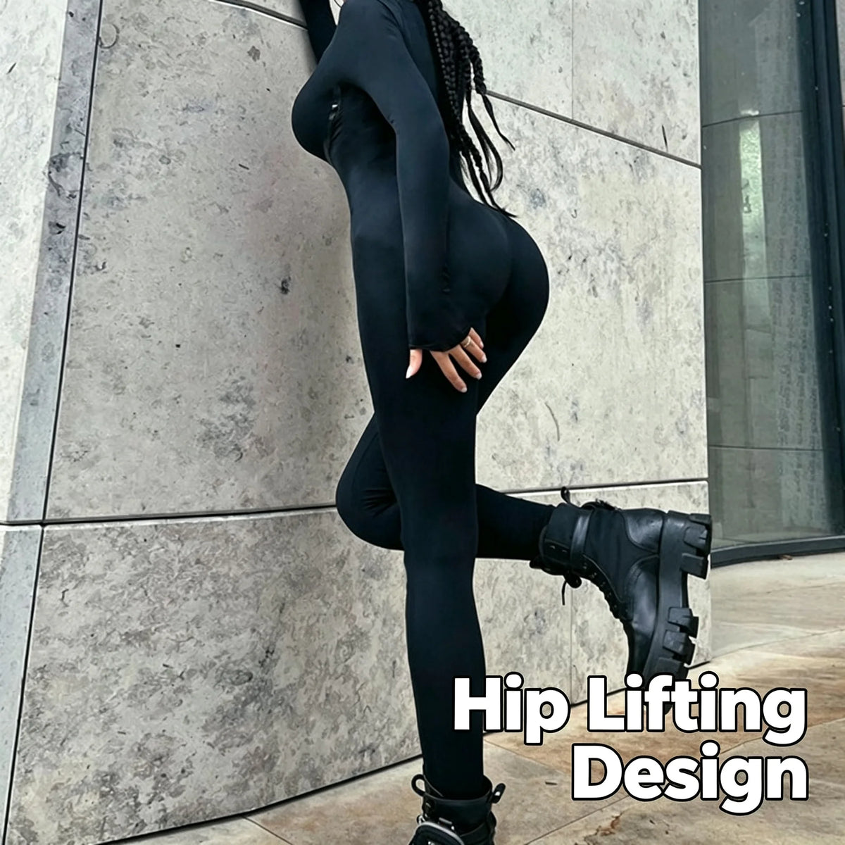 Long Sleeve Jumpsuit – Slim Fit – Woven – Black | KIMLUD