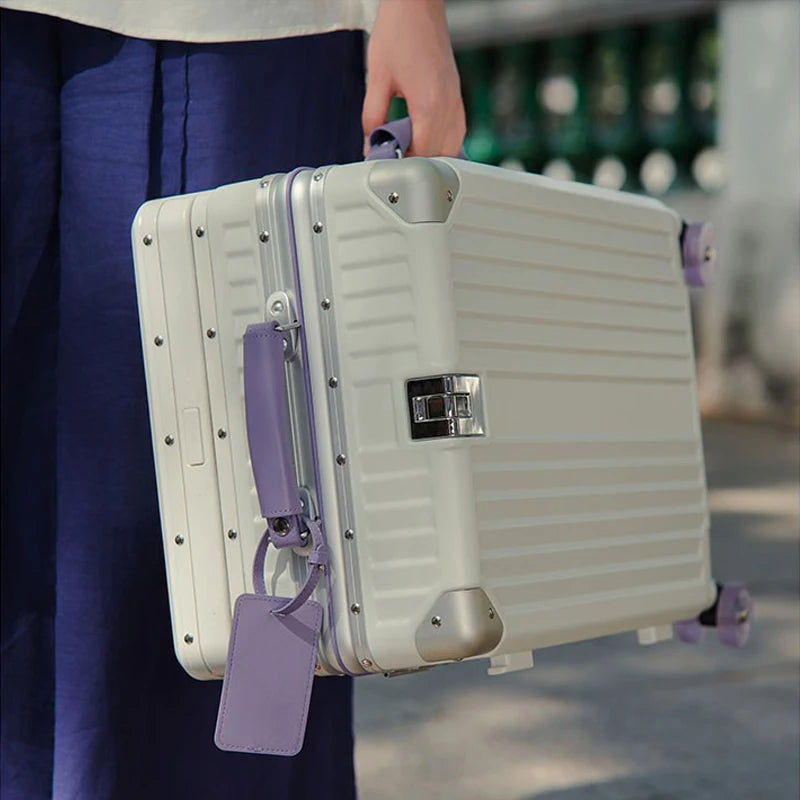 Wide-Handle Travel Suitcase With Cup Holder — Black | KIMLUD