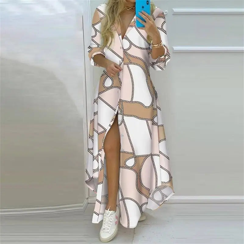 Maxi Dress – Boho Printed – Polyester – Loose | KIMLUD